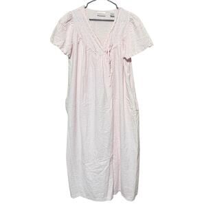 Cabernet Womens L Seersucker Robe Pink Long Lightweight Full Zip VTG 90s